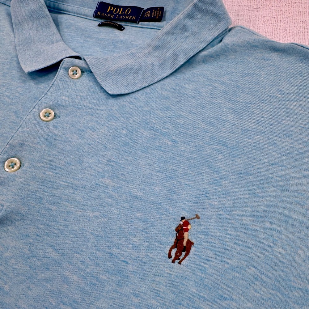 Polo Ralph Lauren Shirt Men XXL Heather Blue Big Pony Classic Fit Soft Cotton - Picture 3 of 9